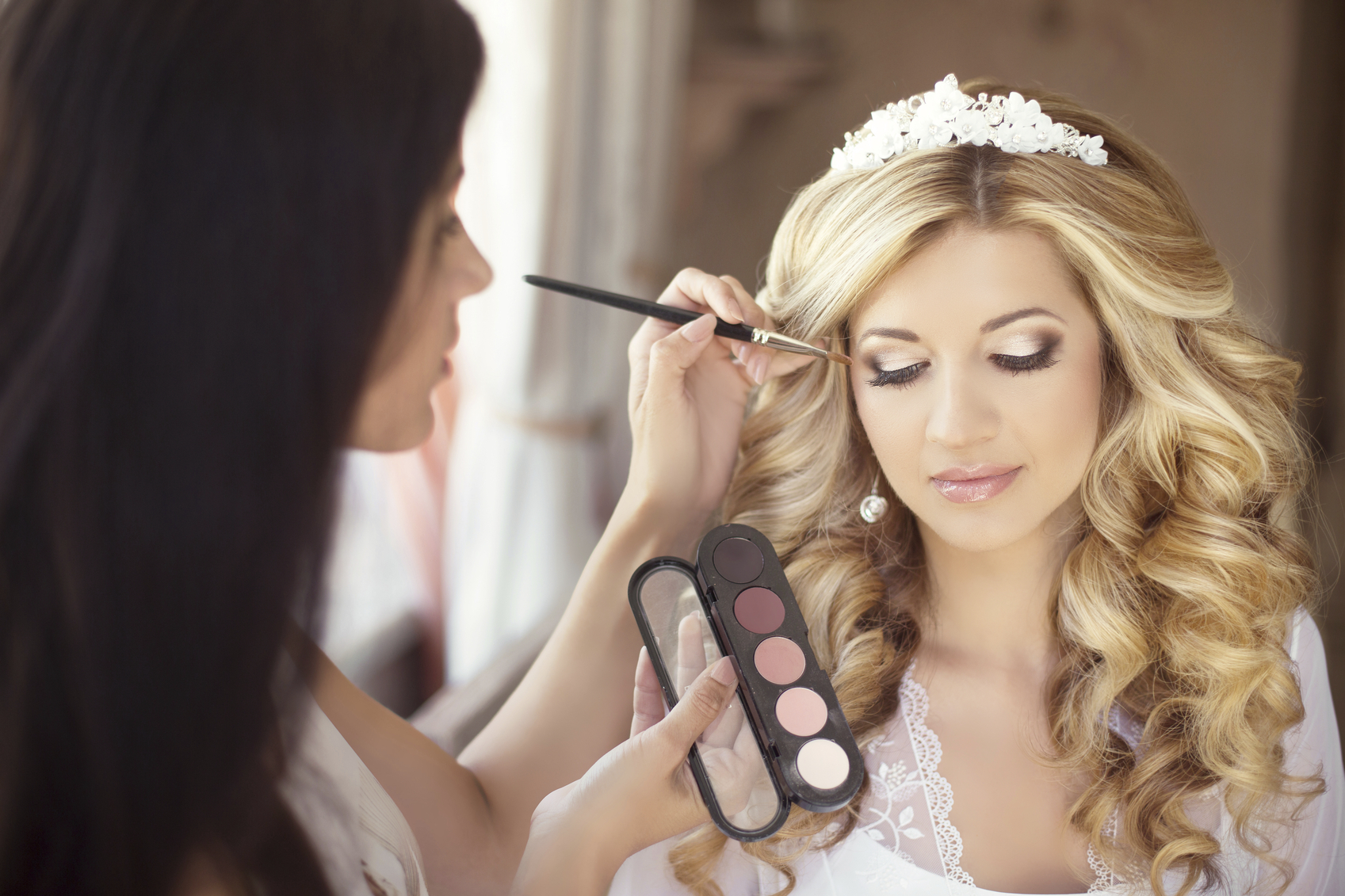 Beautiful bride wedding with makeup and curly hairstyle. Stylist Beautiful bride wedding with makeup and curly hairstyle. Stylist